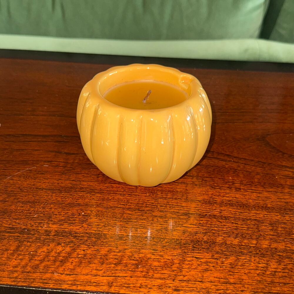 Small Pale Orange Unused Pumpkin Candle Extremely Light Scent
